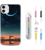Apple iPhone 11 12 13 Mini Kılıf Kablo Koruma Spiral Silikon Ay ve Kız 1720