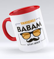 BK Gift Kişiye Özel Yakışıklı Babam Tasarımlı Kırmızı Kupa Bardak - Model 2