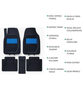 Volkswagen T-Cross 2019 Uyumlu 3 Cm Havuzlu 5 Parça Set 3D Paspas Takımı Siyah - Mavi