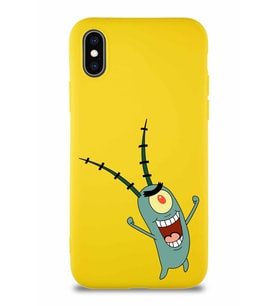 Apple iPhone X Soft Premier Kapak Plankton Tasarımlı Silikon Kılıf - Sarı (Şeffaf)