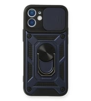Newface Apple iPhone 12 Kılıf Pars Lens Yüzüklü Silikon - Lacivert