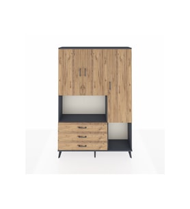 Arges Gardrop 6 Raflı 3 Çekmeceli 3 Kapaklı 132x30x195 Antrasit-Çam