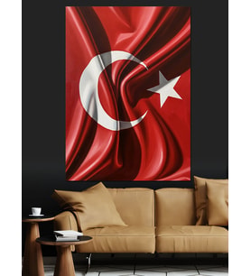 Dalgalanan Türk Bayrağı Kırmızı Dekoratif Kanvas - Mdf Ahşap Tablo