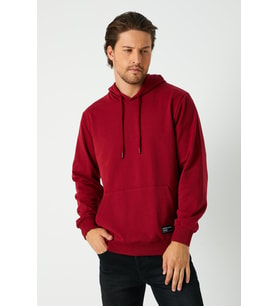 Erkek Bordo Basic Kapüşonlu Regular Fit Normal Kesim 2 İplik Kumaş Günlük Sweatshirt