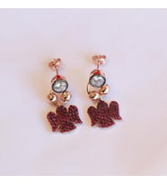 Fuşya Zirkon Taşlı Mini Melek Figürlü Rose Gold Kaplama Gümüş Küpe