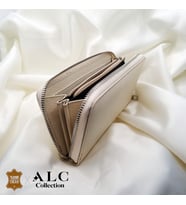 ALC Collection Fermuarlı Lüks Krem Renkli Hakiki Deri Büyük Boy Kadın Cüzdan