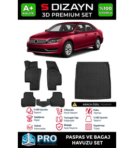 Drs Tuning Passat B7 3D Pro Havuzlu Paspas ve Bagaj Havuzu Seti (2'li SET) 2010-2014 A+ Kalite