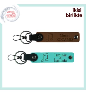 Melodiyle Kurulan Bağ İçin Şık Hatıra, Kişisel Nota Temalı Anahtarlık Takımı, Açık Kahve-Turkuaz