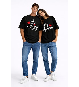 King Queen Sevgili Kombini Çift Tişört Matching Couple Oversize Unisex Partner Kombin Seti (Siyah)