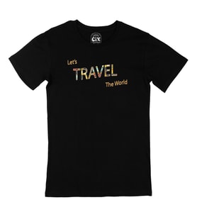 Let's Travel The World Siyah Tişört
