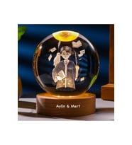 Kişiye Özel Işıklı Ahşap Kaideli Cam Küre 8cm*6cm