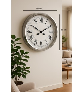 60 cm Krom Metal Roma Rakamlı Duvar Saati (Standart)