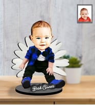 Kişiye Özel Erkek Bebek Karikatürlü İki Katmanlı Ahşap Biblo Model-2
