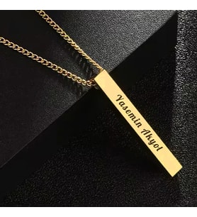 Kişiye Özel İsimli Kalp Paslanmaz Karamaz Çelik Kolye Uzun Bar Çubuk Kolye (Gold)