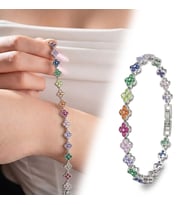 Premium Parlak Gümüş Renk 8mm Çakra Taşlı Çiçek Model Kadın Bijuteri Bileklik 3183KBV6D5 (~18cm)