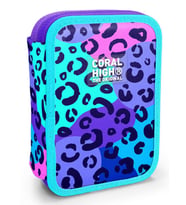 Coral High Organizer İki Katlı Kalem Çantası - Mor Yeşil Leopar, Kız Çocuk/Kadın, Mor Yeşil Leopar (Çok Renkli)