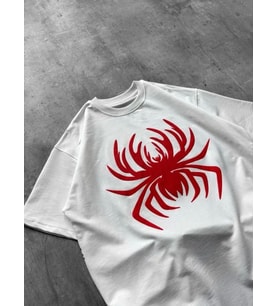 Erkek Örümcek Baskılı Tişört Kısa Kollu Bisiklet Yaka T-Shirt - Beyaz