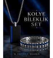 Paslanmaz Çelik Mavi Renk Detaylı Erkek Bileklik Kolye Set