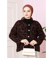 Leopar Kısa Hırka -Kahverengi