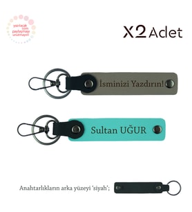Kardeşe Anlamlı Hediye, İsimli & Soyisimli 2’li Anahtarlık Seti, Kül Gri-Turkuaz-Siyah