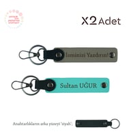 Kardeşe Anlamlı Hediye, İsimli & Soyisimli 2’li Anahtarlık Seti, Kül Gri-Turkuaz-Siyah