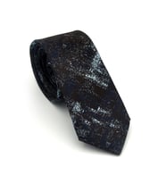 Turkuaz Lacivert Desenli Kahverengi Dokuma Kumaş Mendilli Slim Fit Kravat // SDK-2608-7
