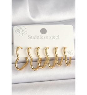 316L Çelik Gold Renk Kalp Model Kadın Küpe Seti - TJ-BKP10356