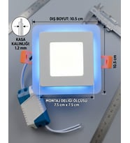 Kare Sıva Altı Led Spot Aydınlatma 6 WATT Çift Renk 3 Kademe Mavi Beyaz Gece Lambası Armatür