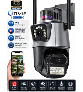 SV-318 Dual Lens 6MP WiFi Güvenlik Kamerası Gece Görüşlü Hareketli Sesli Çakarlı Alarm Akıllı Kamera