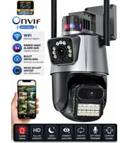 SV-318 Dual Lens 6MP WiFi Güvenlik Kamerası Gece Görüşlü Hareketli Sesli Çakarlı Alarm Akıllı Kamera