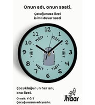 İsme Özel Şaşkın Güvercin Çocuk Odası Duvar Saati Orta Boy 30 cm Siyah Camlı Sessiz