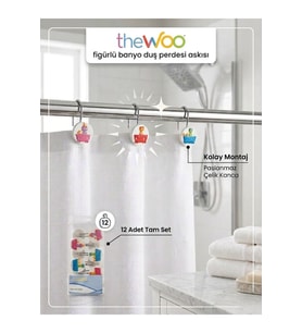 Sevimli Figürlü Banyo Duş Perdesi Askısı 12'li Set