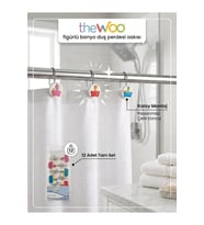Sevimli Figürlü Banyo Duş Perdesi Askısı 12'li Set