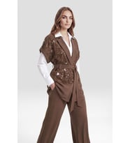 FTZ Women Kadın Lazer Kesim Motifli İkili Takım Takım Vizon 31349