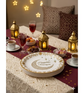 23 cm Gold Varaklı Ramazan Tema Karton Tabak 6 Parça - Ramazan Sofra ve İkram Tabağı