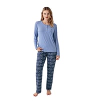 Arnetta %100 Modal Sıfır Yaka Patlı Bayan Pijama Takım (İndigo)