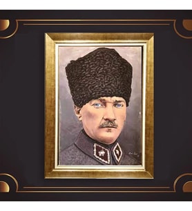 Özel Seri Paspartulu Çerçeveli Atatürk Tablo l564 (Gold)