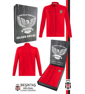 Beşiktaş Orijinal Tam Fermuarlı Dik Yaka Antrenman Sweat Kişiye Özel Kutulu (Kırmızı)