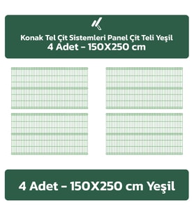 KONAK TEL ÇİT SİSTEMLERİ 4 ADET PANEL ÇİT TELİ 150X250 CM (Yeşil)