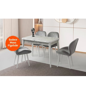 Ortadan Açılır Büyüyen Yemek Masası Mermer Desenli 70x110cm SADECE MASA FİYATIDIR (Beyaz-Mermer)