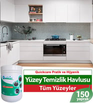 QUICKCARE Dezenfektanlı Yüzey Temizlik Havlusu 150 Yaprak, Kova Mendil Aloe Vera Kokulu (Beyaz)