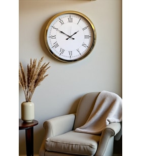 River World Duvar Saati 52 cm  Metal Roma Rakamlı Gold Lüks