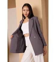 Koyu Gri Oversize Dokuma Blazer Ceket