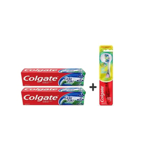 Colgate Üçlü Etki Diş Macunu 2'li Paket 100 Ml + 1 Adet 360 Gelişmiş 4 Yönlü Diş Fırçası