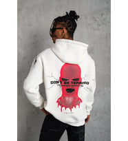 Erkek 3 İplik Pamuklu Kapüşonlu Baskılı Cepli Oversize Sweatshirt Hoodie - Beyaz