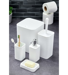 Line 5 Parça Kare Banyo Seti - Çöp Kovası WC Fırçası Sıvı-Katı Sabunluk Diş Fırçası