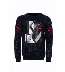 Lacivert Taşlı Desenli Sweatshirt - Wessi