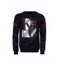 Lacivert Taşlı Desenli Sweatshirt - Wessi