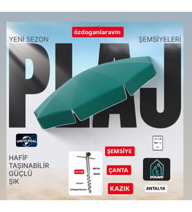Dogant 2 Mt  Yeşil    Deniz Balkon Havuz Plaj  Şemsiyesi + Bidon +Kazık +Çanta