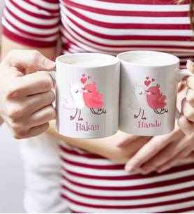 BK Gift Kişiye Özel Sevgililer Günü Sevimli Çiftler Tasarımlı İkili Kupa Bardak-4